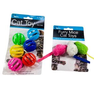 Tiny's Cat Toy Set 6 Balls With Bell 3 Furry Mice Cat Toys Assorted Colors New